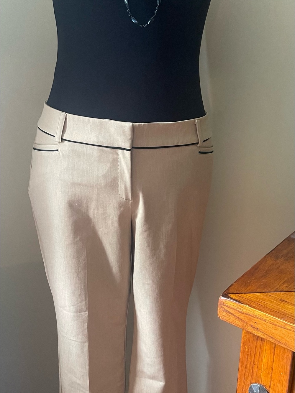 New York & Company Beige Dress Trousers with Black Trim